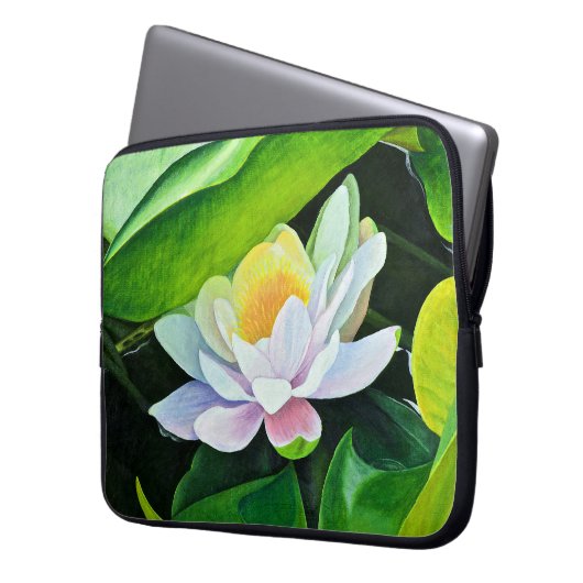 White Lily Floral Laptop Sleeve (Voorkant Links)