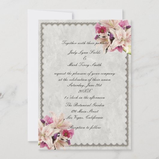 White Lily Floral Marbre Mariage Invitations (Devant)