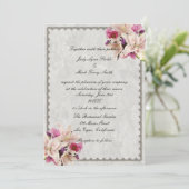 White Lily Floral Marbre Mariage Invitations (Debout devant)