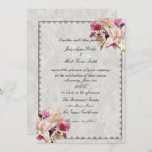 White Lily Floral Marbre Mariage Invitations (Devant / Derrière)
