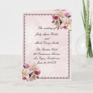 White Lily Floral Pink Marble Wedding Program Kaar Kaart