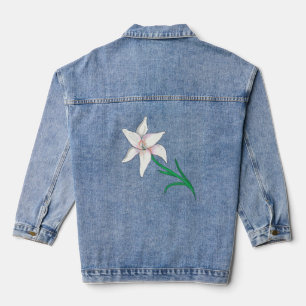 White Lily Flower Denim Jacket