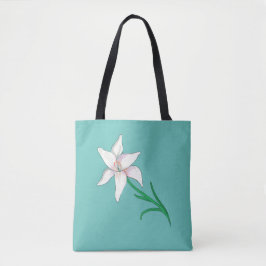 White Lily Flower Mint Green Draagtas