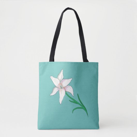 White Lily Flower Mint Green Draagtas (Voorkant)