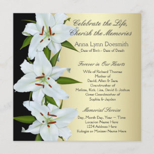 White Lily Funeral Announements Kaart