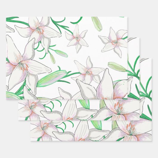 White Lily Illustration Inpakpapier Vel (Set)