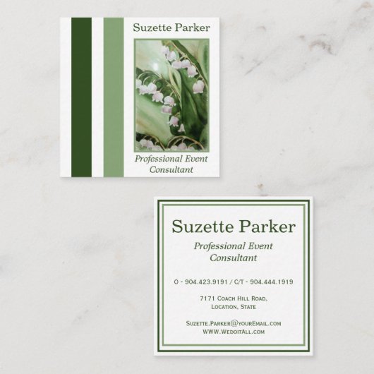 White Lily of the Valley Event Planner Vierkante Visitekaartje (Voorkant / Achterkant)