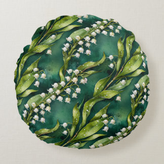 White Lily of the Valley on Teal Rond Kussen