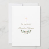 White Lily Rose Bautizo Con Flores Gold Baptism Kaart (Achterkant)