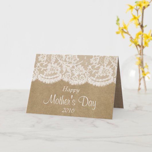 White line on Rustic Kraft Happy Moederdag Kaart (Gele Bloem)