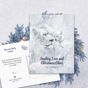 White Lion & Cub on Ice, Kerstwinter Magic - Briefkaart