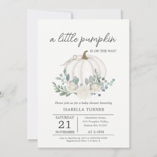 White Little Pumpkin Baby shower Invitation Kaart (Voorkant)