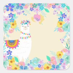 White Llama and Rainbow Fiesta Cinco de Mayo Vierkante Sticker