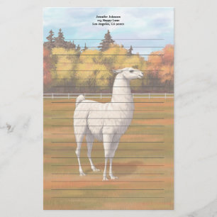 White Llama in Autumn Boerderij Pasture Briefpapier