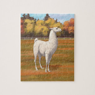 White Llama in Autumn Boerderij Pasture Legpuzzel