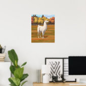 White Llama in Autumn Boerderij Pasture Poster (Thuiskantoor)