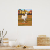 White Llama in Autumn Boerderij Pasture Poster (Keuken)