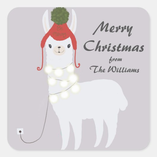 White Llama-kerstlama-lampjes ingeplugd Vierkante Sticker (Voorkant)
