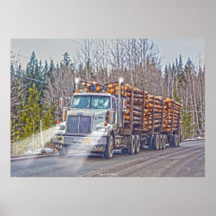White Logging Truck — Truck and Highway Art Poster