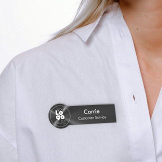White Logo pensed Radiaal Metallic Black Name Tag