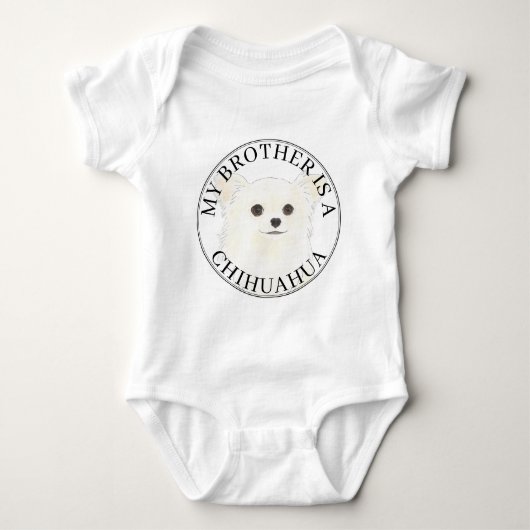 White Long Haired Chihuahua Dog Big Brother Romper (Voorkant)