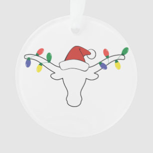 White Longhorn met kerstlampjes en Santa hat Ornament