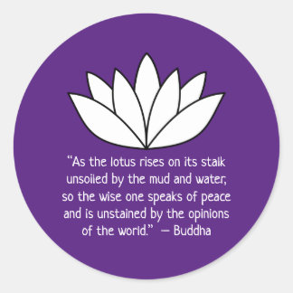 White Lotus Flower and Buddha Quote Ronde Sticker