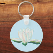 White Lotus Flower Illustration Button Sleutelhanger (Voorkant)