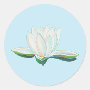 White Lotus Flower Illustration Ronde Sticker
