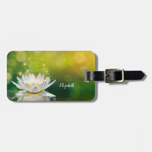 White Lotus Flower Landscape, Zen Bagagelabel (Voorkant horizontaal)