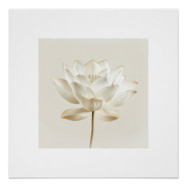 White Lotus Flower Wall Art – Minimal Zen Beige Bo Perfect Poster