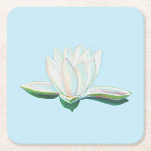 White Lotus Illustration Vierkante Kartonnen Onderzetter