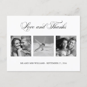 White Love and Bedankt Wedding 3-Photo Template Briefkaart