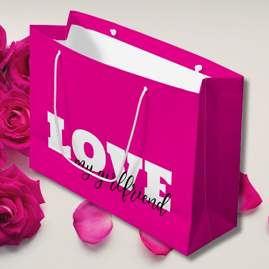 White LOVE Hot Pink Valentijn Groot Cadeauzakje
