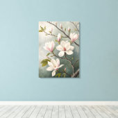 White Magnolia Blossoms Print | Elegant Spring; (Insitu (Houten vloer))