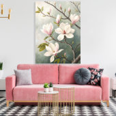 White Magnolia Blossoms Print | Elegant Spring; (Insitu (Woonkamer))