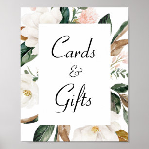 white magnolia floral bruiloft cards & cadeaubord poster