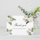 White Magnolia Floral Flowers Greenery Wedding Bedankkaart (Staand voorkant)