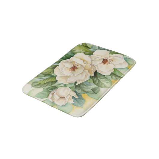  White Magnolia Floral Waterverf schilderen Badmat (Gekanteld)