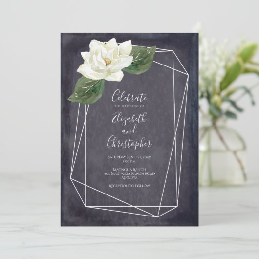 White Magnolia Floral Wedding Kaart (Staand voorkant)