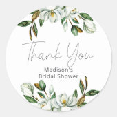 White Magnolia Floral Wedding Ronde Sticker (Voorkant)