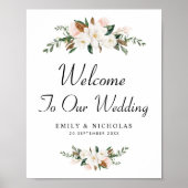 white magnolia floral welkomstbord poster (Voorkant)