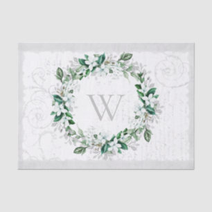  White Magnolia Floral Wreatmonogram Tissuepapier