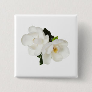 White Magnolia Flower Magnolias Floral Flowers Vierkante Button 5,1 Cm
