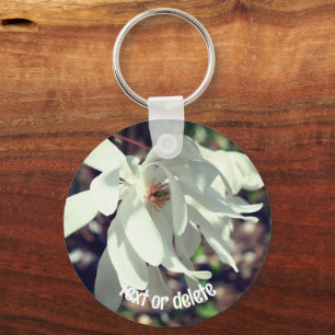 White Magnolia Flower Personalized Sleutelhanger