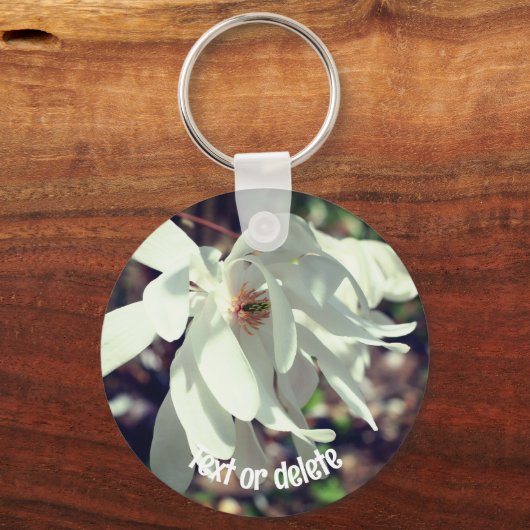 White Magnolia Flower Personalized Sleutelhanger (Voorkant)