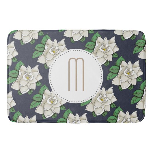  White Magnolia Flowers & Initiaal Letter Badmat (Voorkant)
