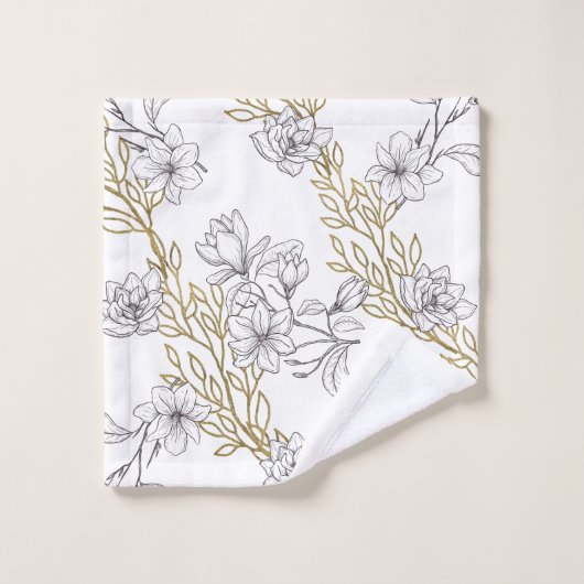 White Magnolia Gold Vines White Bad Handdoek (Wasdoekje)