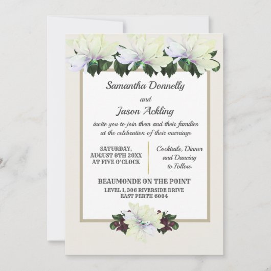 White Magnolia Greenery Floral Wedding Invitation Kaart (Voorkant)