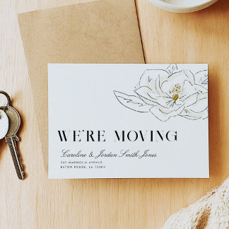 White Magnolia Illustration Modern Minimal Moving Aankondiging